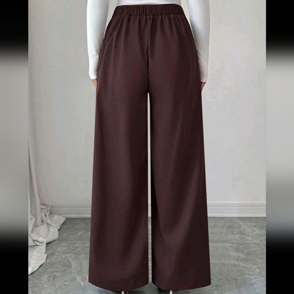 Women's Elegant Wide Leg Brown Casual Pants, Versatile For Daily Wear - Picture 2 of 4